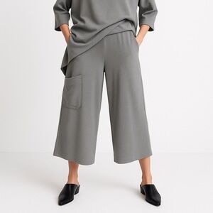 KOZAN LAGENLOOK pants cropped wide leg cotton knit pull on casual gray LARGE